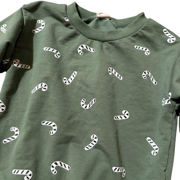 Candy Cane Green Sweatshirt Christmas Long Sleeve Top Toddler Boy Girl 2T - Picture 2 of 5
